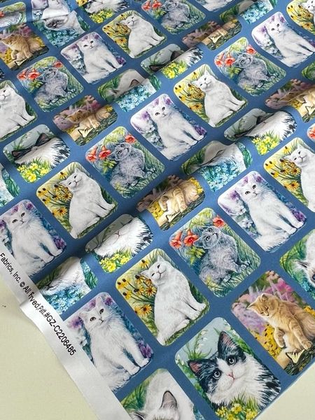 КОТОПОРТРЕТЫ, ГОЛУБОЙ, КУПОН 52 /110 см (6 рядов В ОДНОМ РЯДУ 18 КАРТИНОК), 100% хлопок Handmade Fabrics 4