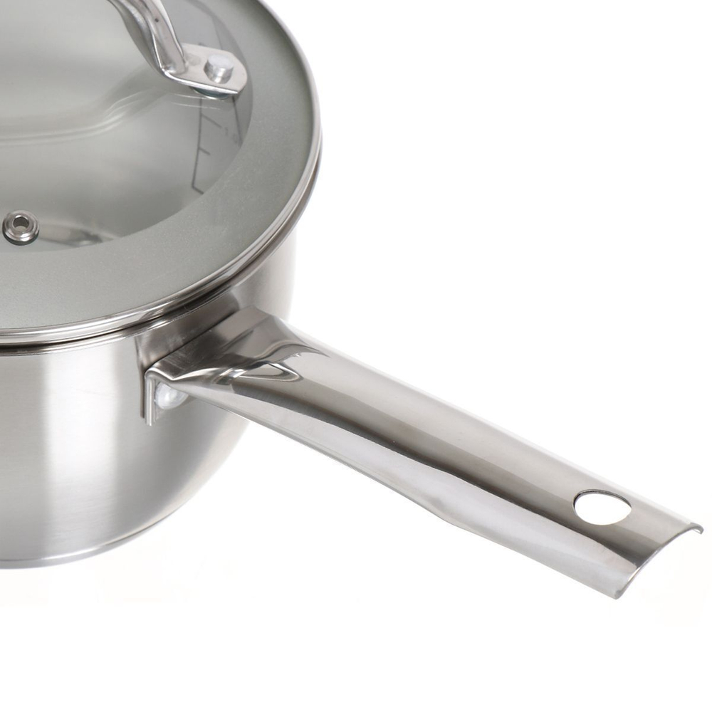 Ковш нерж, 2 л, крышка стекло, ручка нержавеющая сталь, индукц, Daniks, Перл, GS-01205-16S