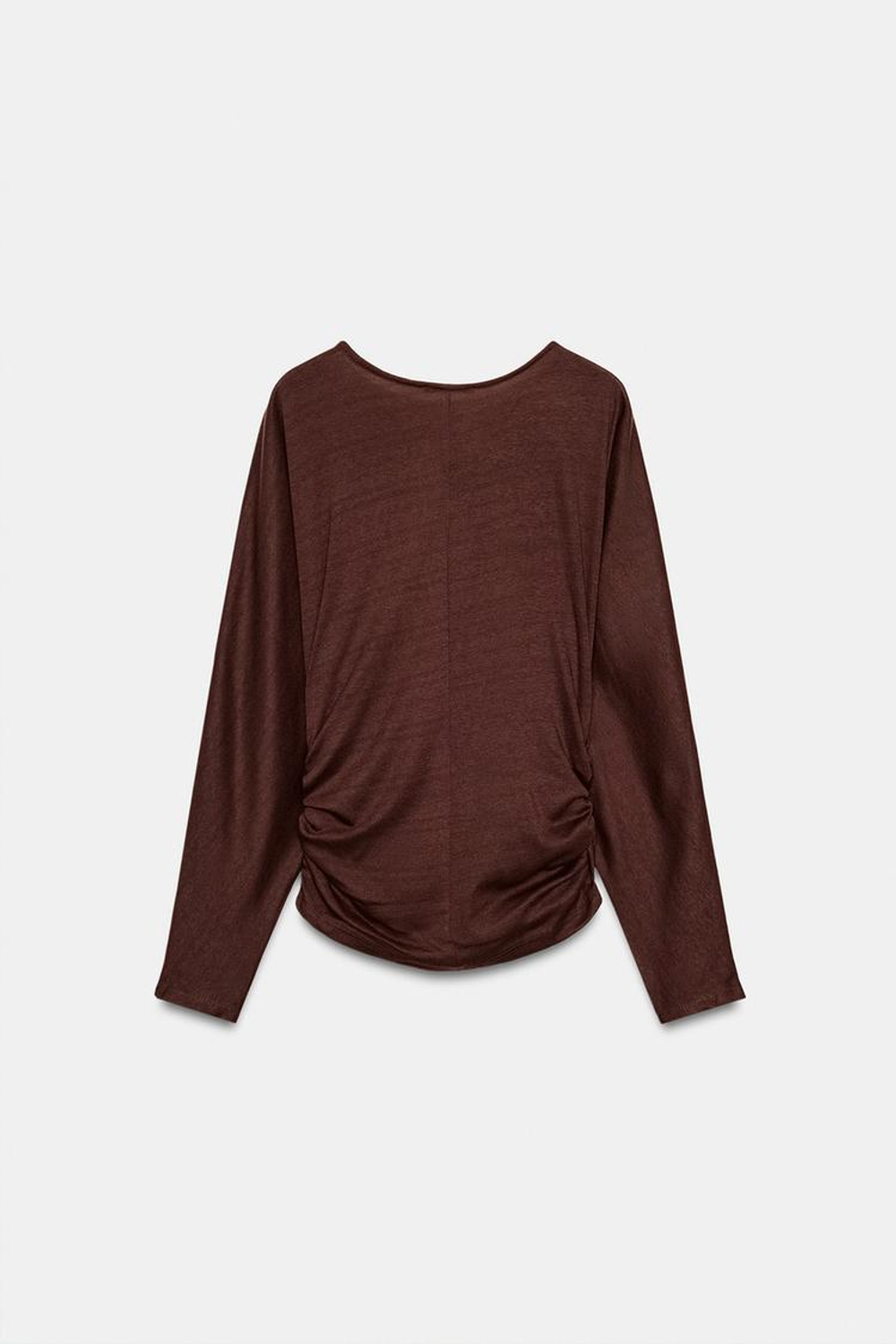 ZARA ФУТБОЛКА С ДРАПИРОВКОЙ, ШОКОЛАДНЫЙ