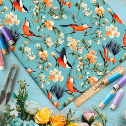 Ткань премиум сатин прицы в весеннем саду