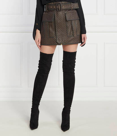 Кожаная юбка Balmain - коричневый(BF0LB911 LC79)