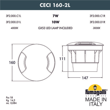 Грунтовый светильник FUMAGALLI CECI 160-2L 3F2.000.000.AXD1L