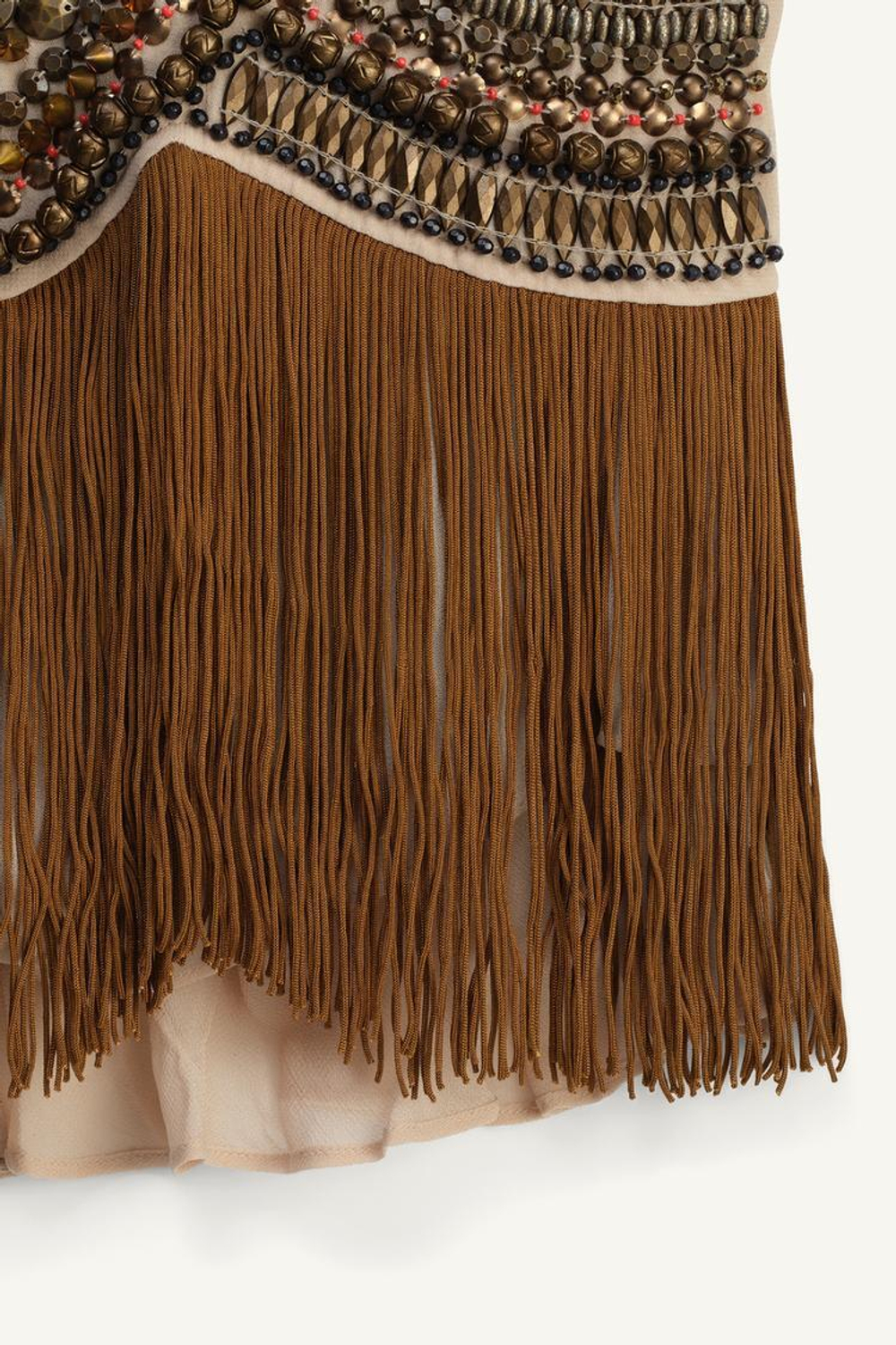 ZARA ТОП С ВЫШИВКОЙ И БАХРОМОЙ, ЦВЕТ ВЕРБЛЮЖЬЕЙ ШЕРСТИ