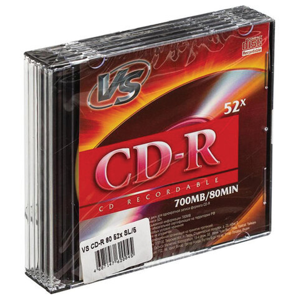 Диски CD-R VS, 700 Мб 52x Slim Case, 1 шт, VSCDRSL501