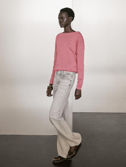 Massimo Dutti Свитер тонкой вязки из 100% льна, розовый