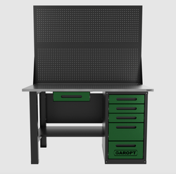 Верстак однотумбовый 5 ящиков с двумя экранами и ящиком, зеленый 1400*700 Garopt, GT1400STY1Y5PP2.green