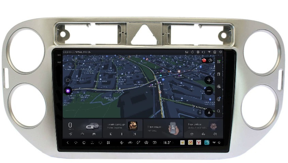 Магнитола для Volkswagen Tiguan 1, Golf Plus (любая аварийка, рамка серебро) - Carmedia OL-9908-1 QLed+2K, Android 13, UIS7870 (DUDU7), CarPlay, SIM-слот