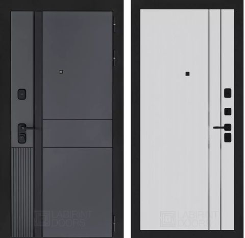 Входная металлическая дверь Лабиринт Эволаб Велютто Оскуро 10 Белый софт рельеф, продольный молдинг