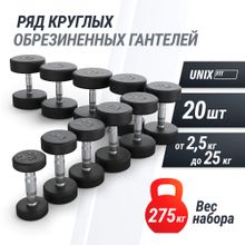Ряд гантелей круглых UNIX Fit обрезиненные от 2,5 до 25 кг