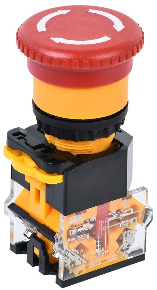 Кнопка D8-11ZS "Грибок" d=22мм 1з+1р поворотная с фиксацией красная IEK