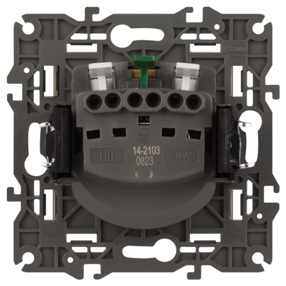 14-2103-04 ЭРА Розетка 2P+E Schuko со шторками с крышкой, 16A-250В, IP20, Эра Elegance, шампань (10/