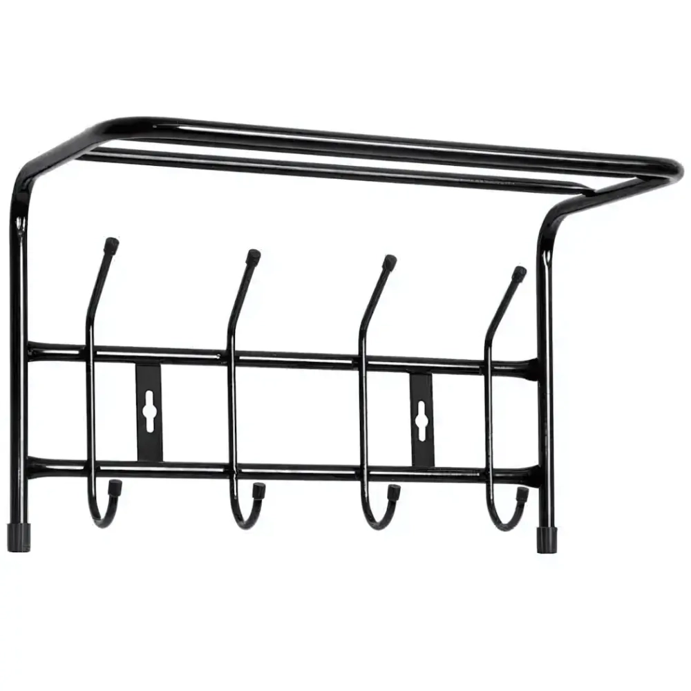 Вешалка настенная 4 крючка с полкой, 400, Черный, ВП4/Ч