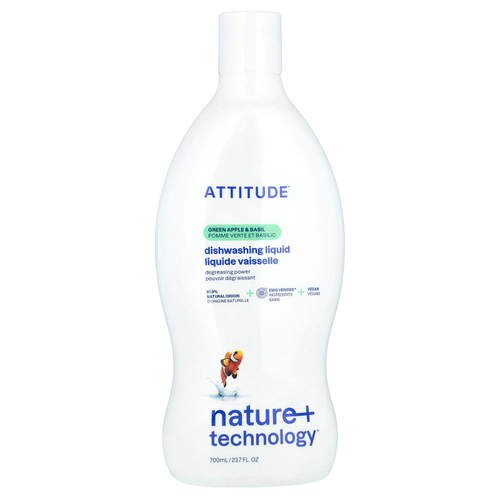 ATTITUDE, жидкость для мытья посуды, с зеленым яблоком и базиликом, 700 мл (23,7 жидк. унции)