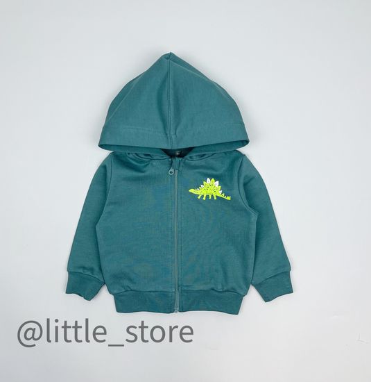 Толстовка на молнии "Динозавры" из футера, темный малахит