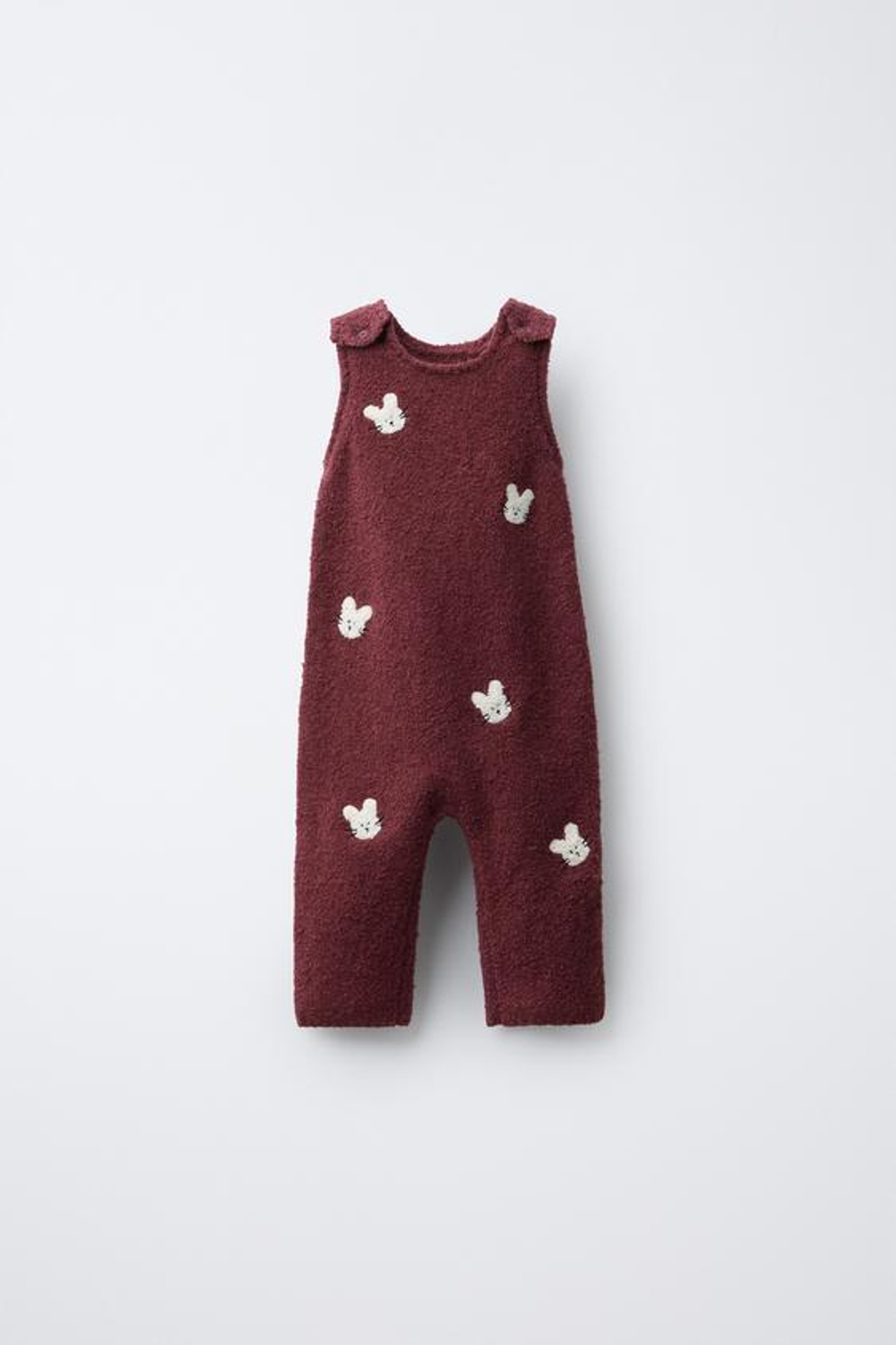 ZARA ТРИКОТАЖНЫЙ КОМБИНЕЗОН С ВЫШИТЫМИ КРОЛИКАМИ, МАЛИНОВЫЙ