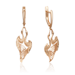 Серьги «Журавли» с английским замком из красного золота с эмалью