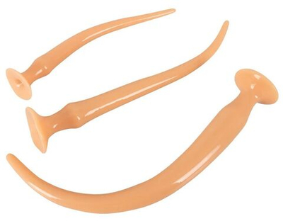 Набор из 3 телесных удлиненных анальных пробок Super Long Flexible Butt Plug Set (Цвет: телесный)