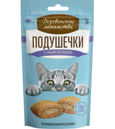 Деревенские лакомства Для кошек Подушечки с пюре из краба 30гр.