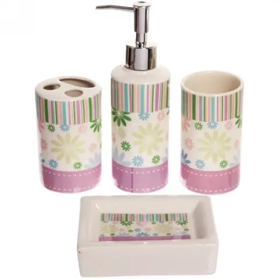 Набор для ванной из 4-х предметов керамический «Салют» фиолетовый