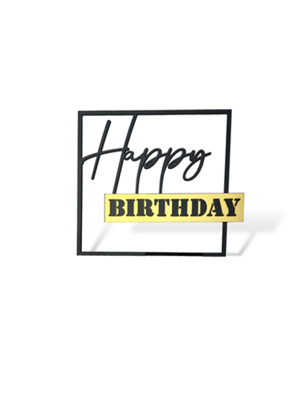 Топпер на торец ЧЕРНЫЙ "HAPPY BIRTHDAY" 10*10см, акрил премиум ЗОЛОТО