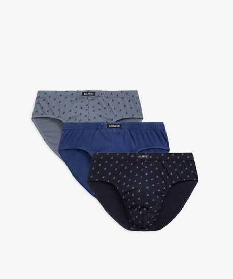 Мужские трусы (3шт) слипы классика Atlantic 3MP-180, темно-синий + голубой + серый