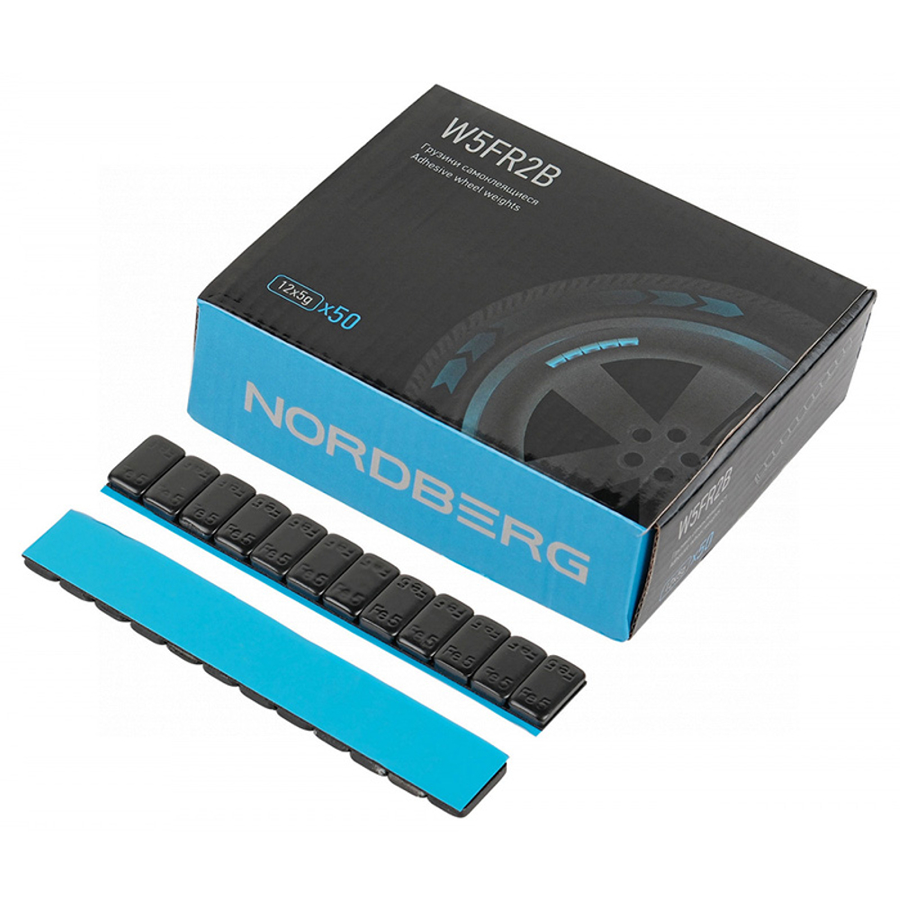 NORDBERG (W5FR2B) Грузики самоклеящиеся (12х5 г) Fe закругленные L=12 см, черные, 50 лент