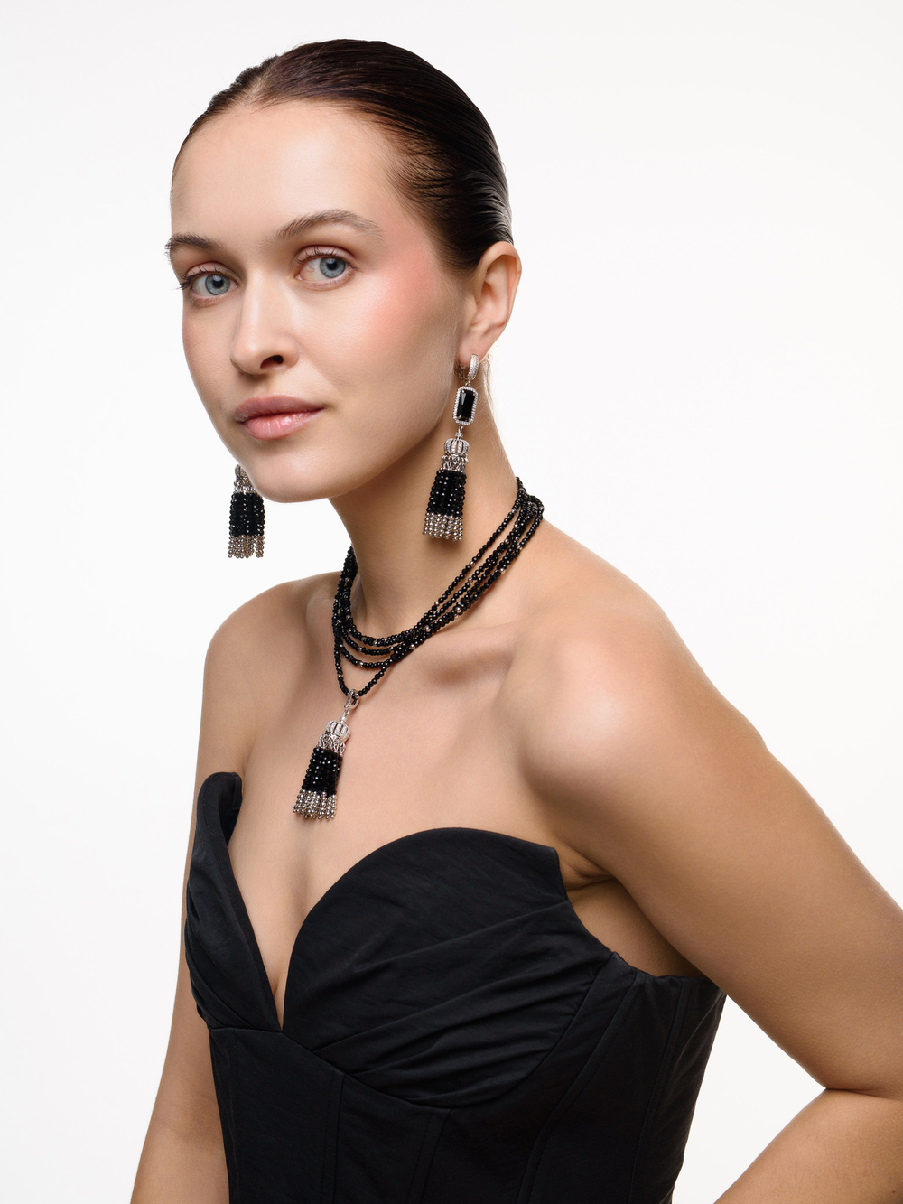 Колье "Queen" Silver черный агат