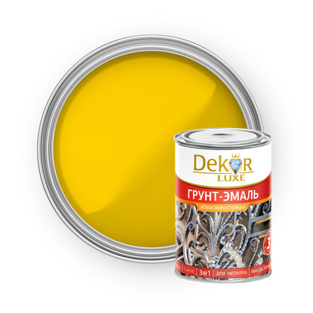 DEKOR LUXE  Грунт-эмаль 3 в 1 атмосферостойкая  Желтая 0,9кг (Кубанские краски)