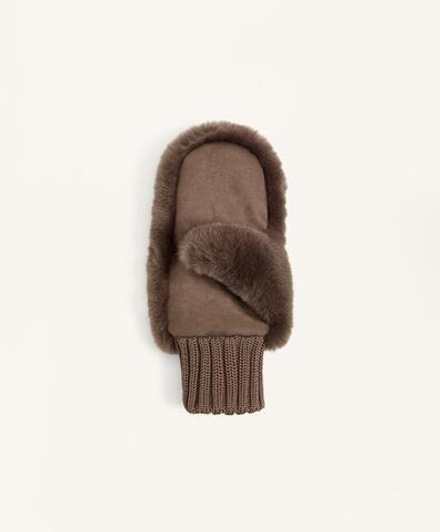 Oysho Варежки из искусственного меха с эластичными манжетами, коричневый