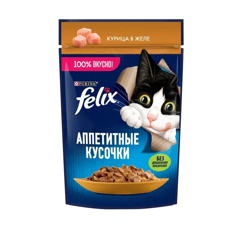 Felix влажный корм для кошек аппетитные кусочки с курицей пауч 75 г