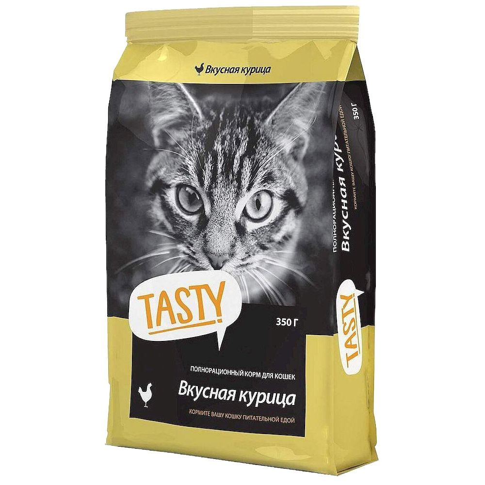 Сухой полнорационный корм для взрослых кошек TASTY с курицей 350 г