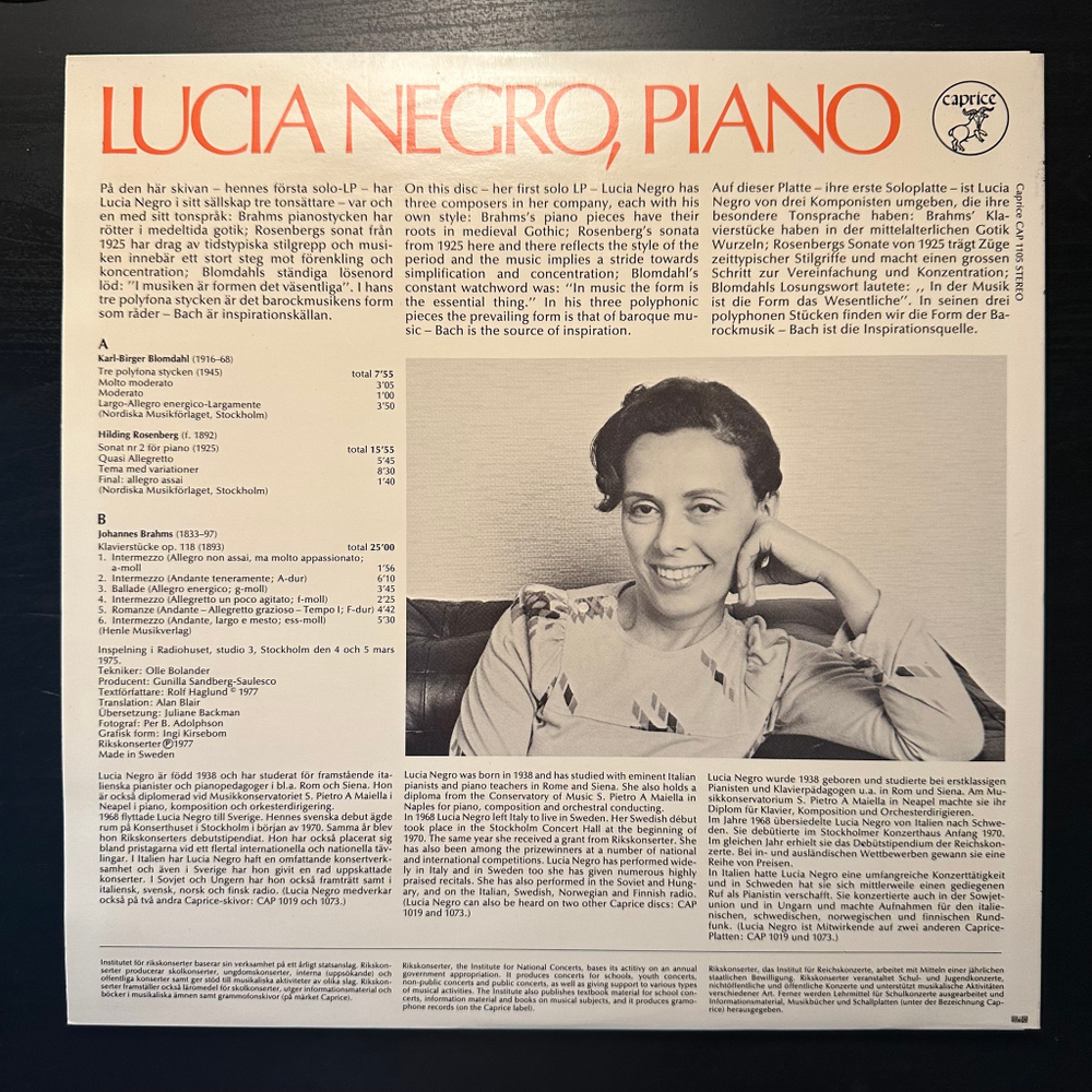 Lucia Negro - Lucia Negro, Piano (Швеция 1987г.)