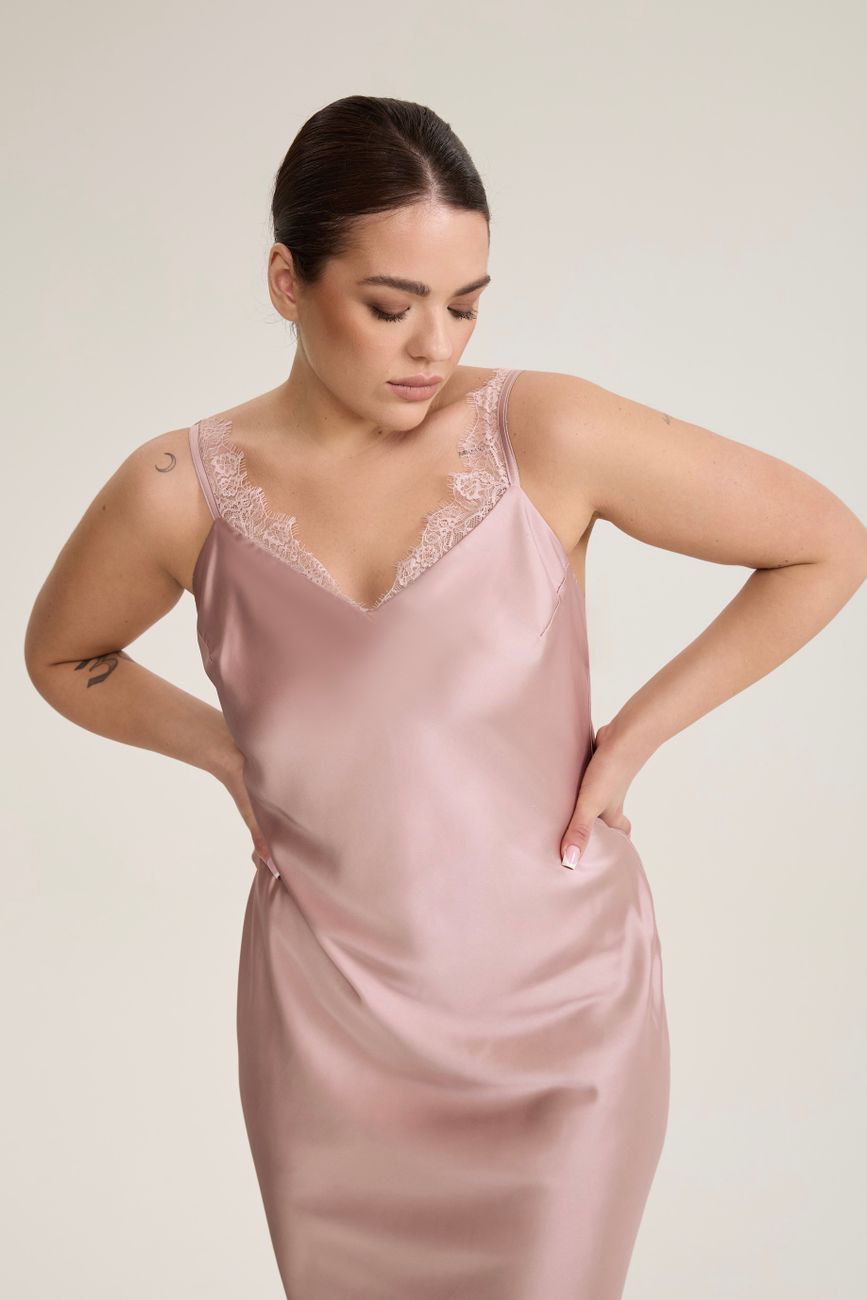 Платье-комбинация с кружевом, пудра