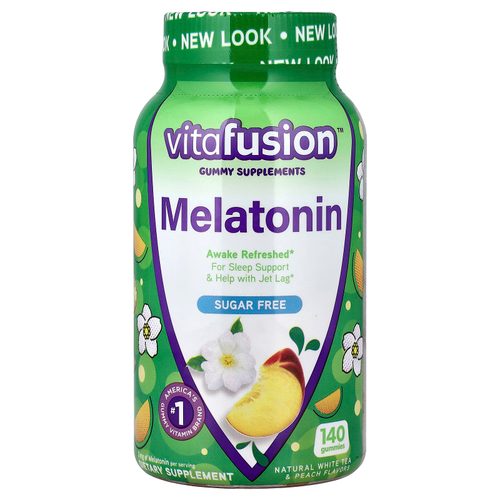 VitaFusion, жевательные таблетки с мелатонином, натуральный белый чай и персик, 140 жевательных таблеток