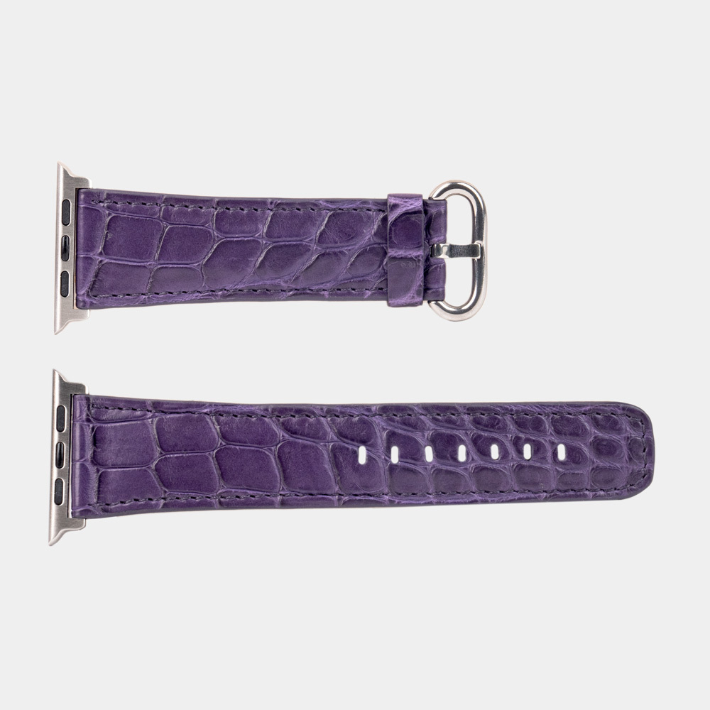 Ремешок для Apple Watch  44/45/46 mm из кожи крокодила, фиолетового цвета