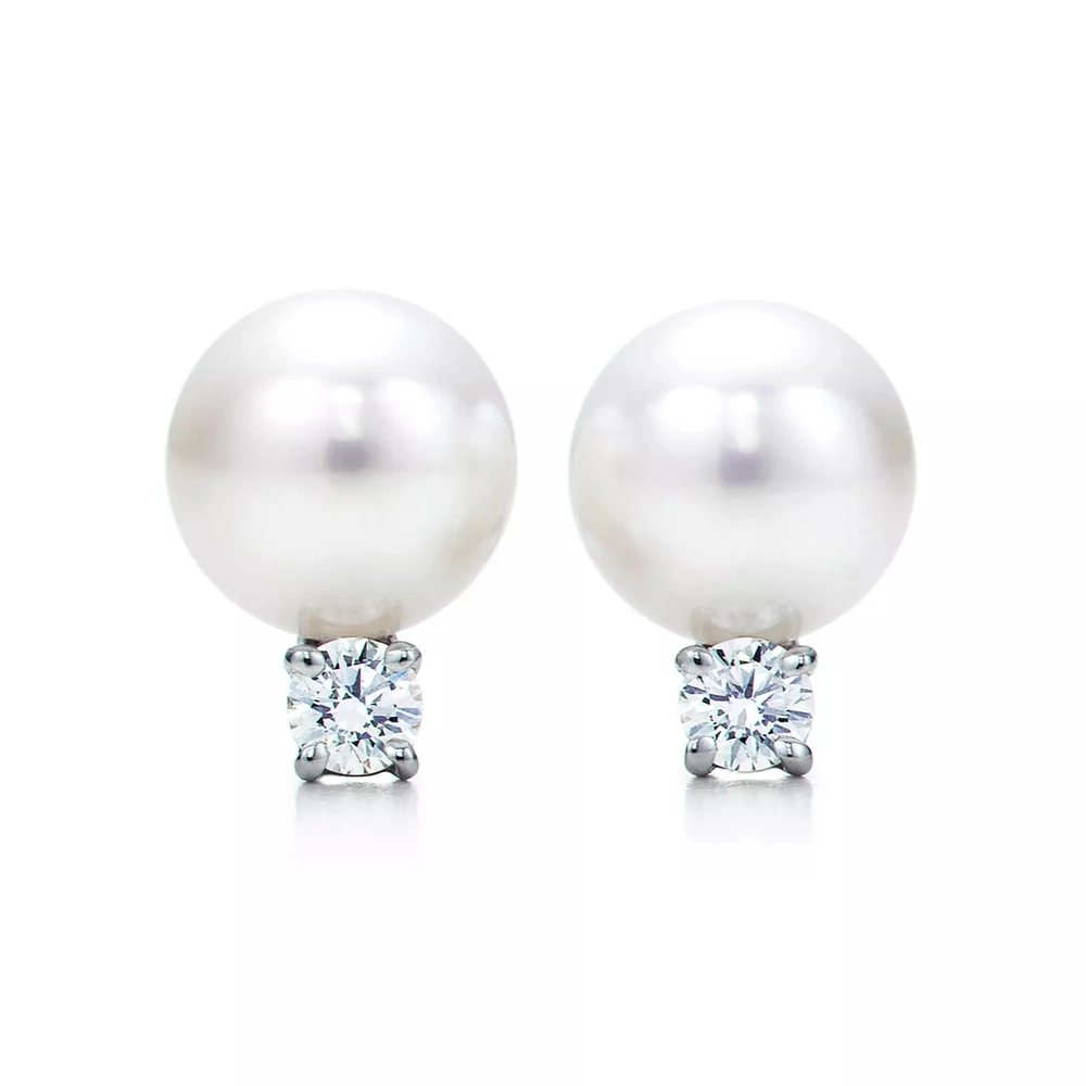 Серьги из белого золота 18kс бриллиантами и жемчугом, Tiffany 💎Signature pearls