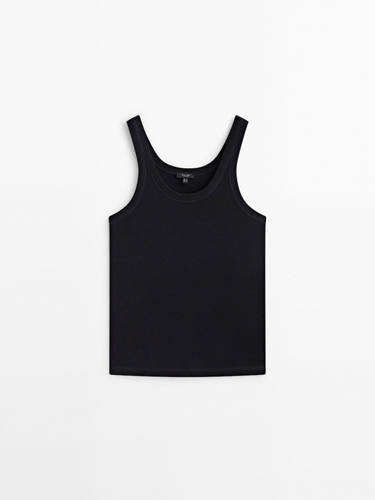 Massimo Dutti Топ из 100% хлопка с бретелями, черный