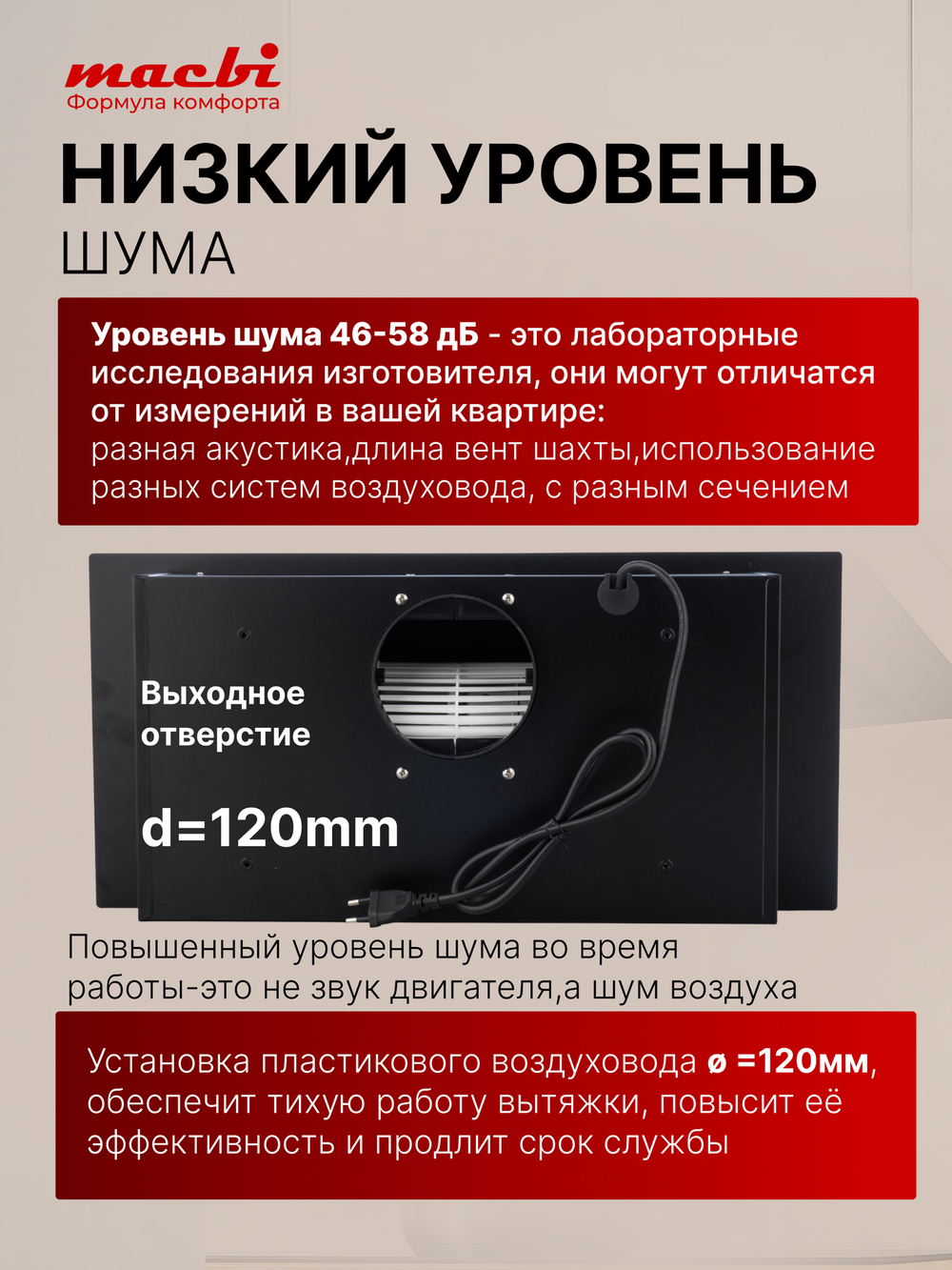 Вытяжка кухонная MACBI S-BOX-60A1 (BLACK) черный, D120мм, 850 м3/ч, полновстраиваемая, мотор 70Ватт, металл 60см, кнопочное управл.