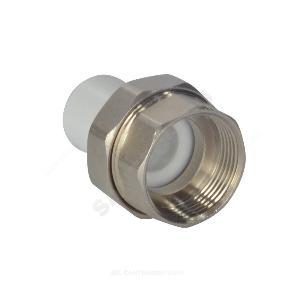 Муфта трубная PP-R комбинированная разъемная белая Дн 20х1/2" Ру25 наруж пайка/ВР VALFEX 10157015