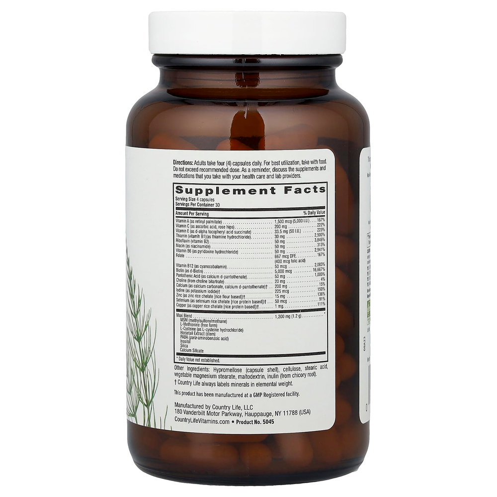 Country Life, Maxi-Hair® Plus, добавка для волос, кожи и ногтей, 120 вегетарианских капсул