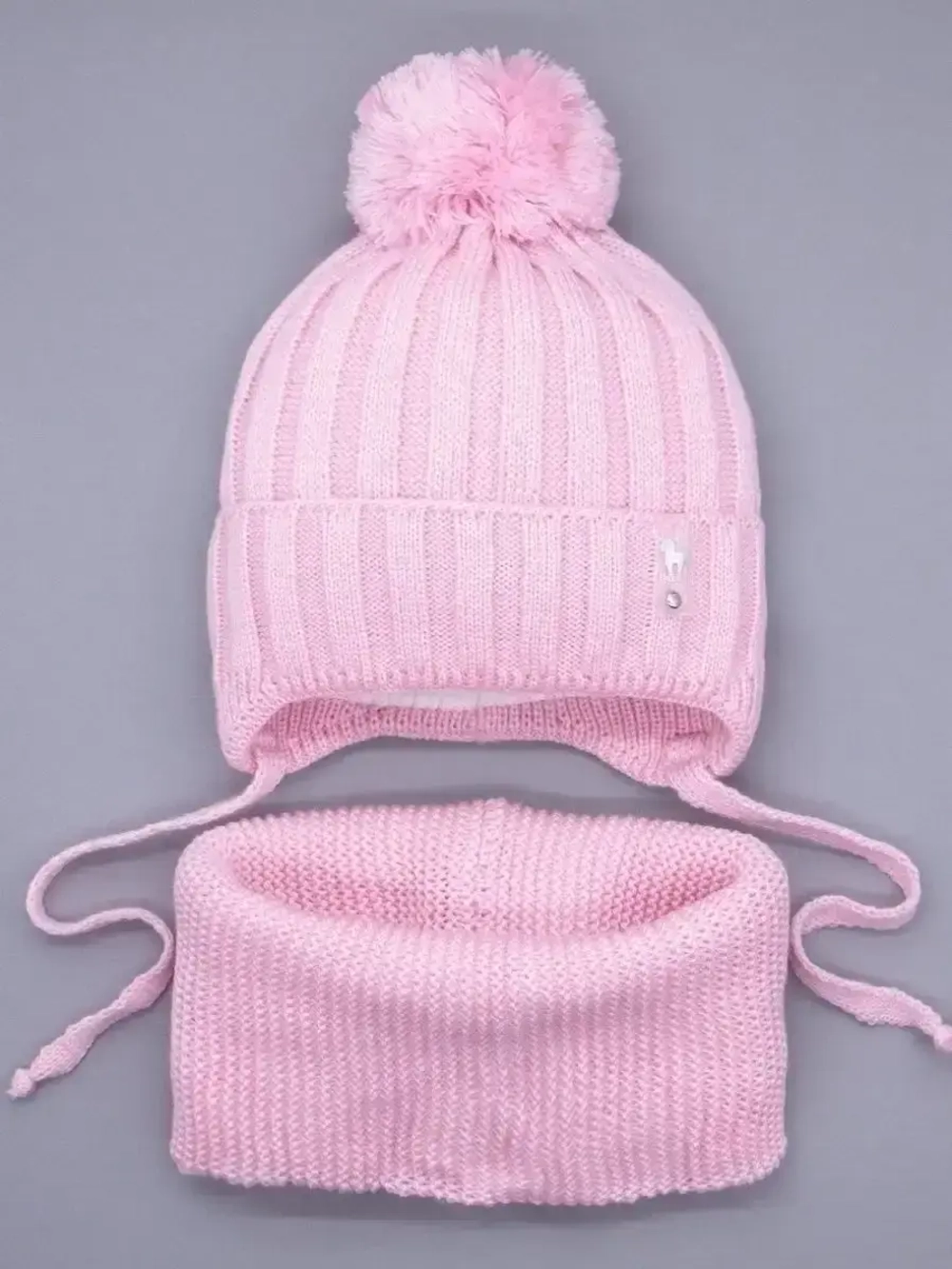 Шапка для девочек осенняя и снуд, розовая