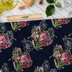 Ткань оксфорд 210 цветы розовые с белым контуром