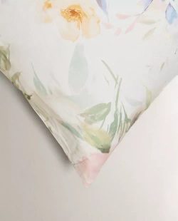 ZARA HOME НАВОЛОЧКА ИЗ САТИНА С ЦВЕТОЧНЫМ ПРИНТОМ, ЭКРЮ