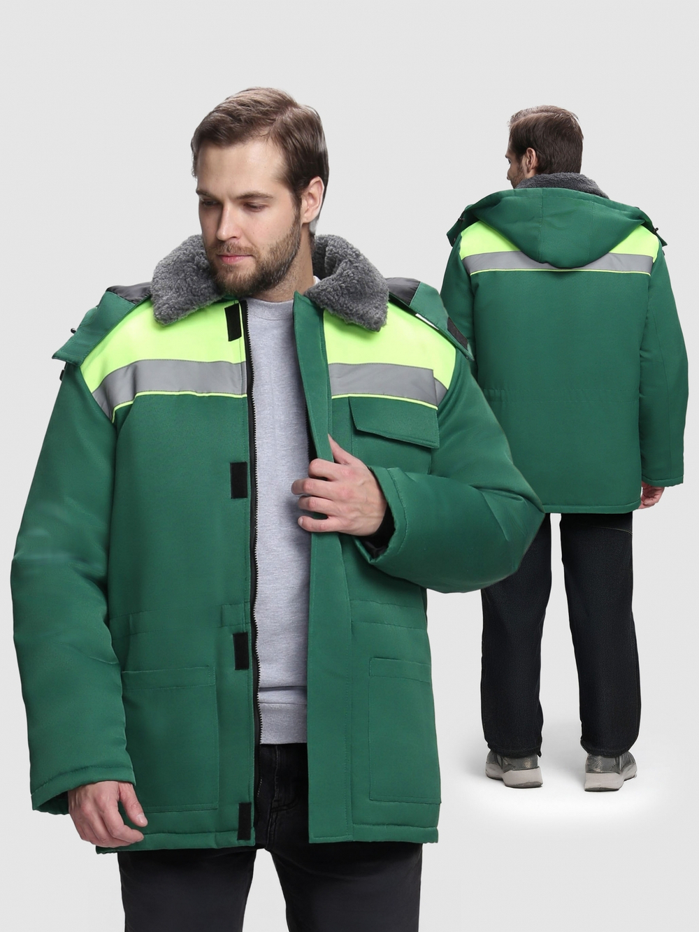 Куртка зимняя для бригадира NEW (тк.Смесовая,210), зеленый/лимонный
