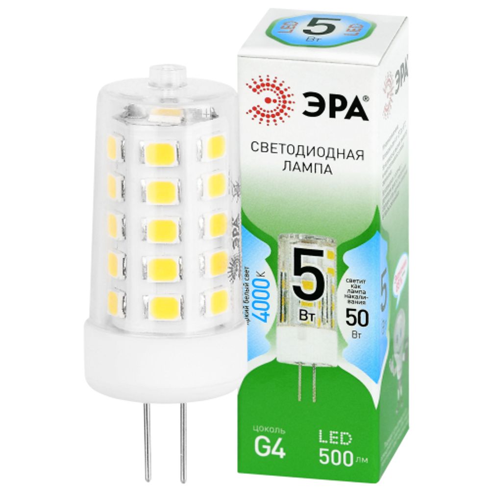 Лампа светодиодная ЭРА GREEN LINE LED G4-JC-5W-840-12V GL 5Вт капсула 12В яркий белый свет G4 | Лампы cветодиодные Капсульные (G4, G9)