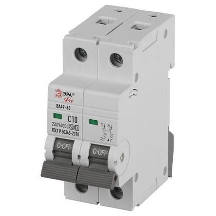 Выключатель автоматический 2п C 10А 4.5кА ВА47-63 PRO ЭРА Б0059420