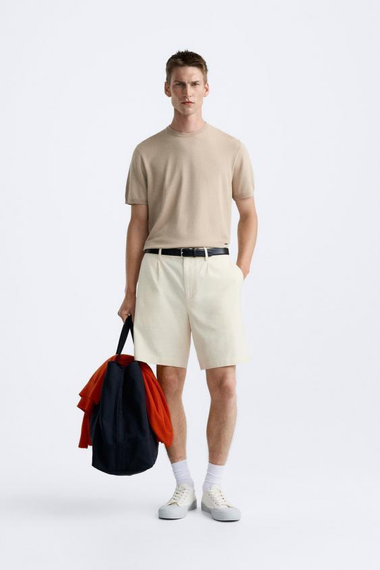 ZARA ФУТБОЛКА ИЗ СМЕСОВОЙ ВИСКОЗЫ, ПЕСОЧНЫЙ