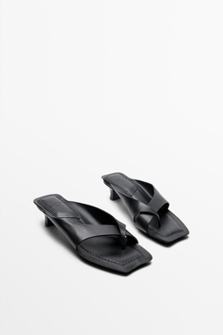 Massimo Dutti Кожаные сандалии на каблуке - STUDIO, черный