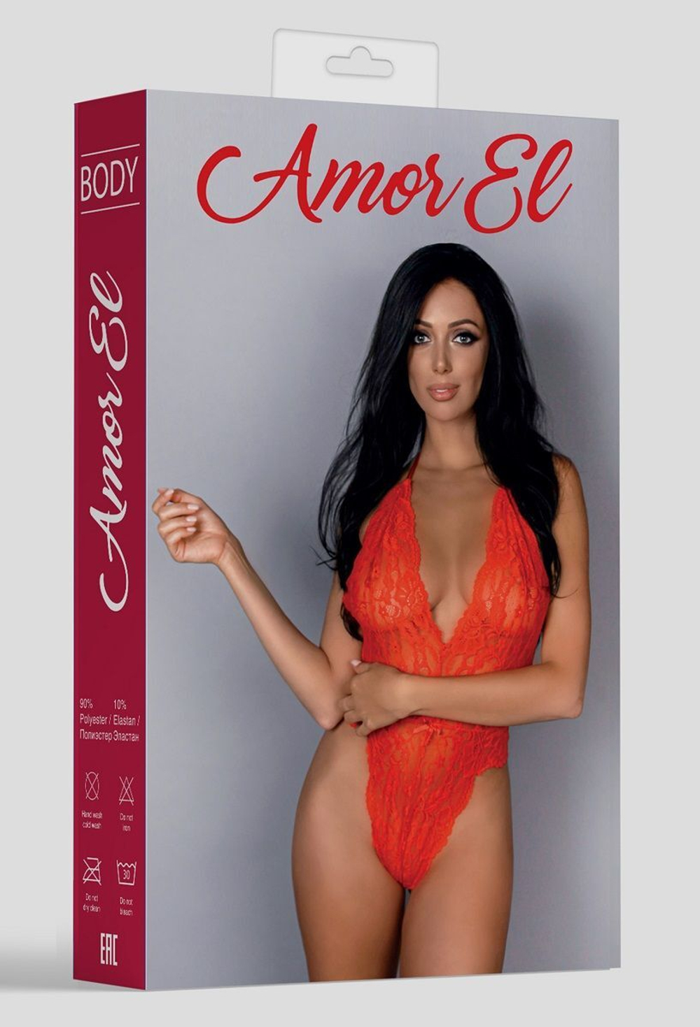 Кружевное боди с V-образным вырезом (Размер: L-XL) (Цвет: красный)