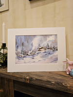 Картина авторская акварельная в паспарту 30х40 см на стену для интерьера "Снежная зима"